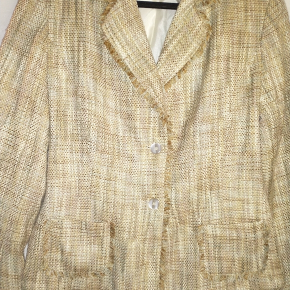 gNw Vintage Tweed Fringe Button Front Large Blazer Jacket - Picture 3 of 8